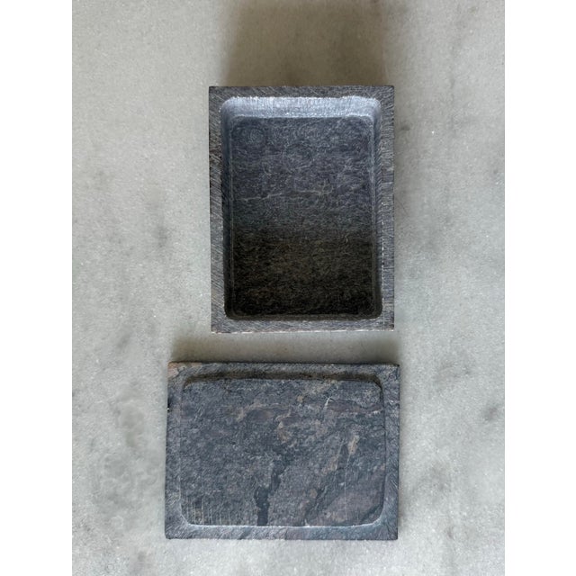 Gray Hand Carved Jali Soapstone Lidded Trinket Box For Sale - Image 8 of 9