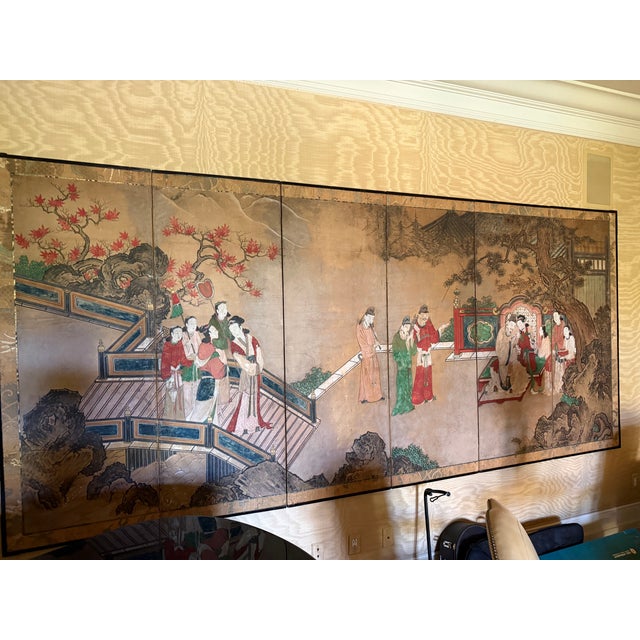 Japanese Antique Kano School Edo Period 6 Panel Chinoiserie Screen For Sale - Image 3 of 3