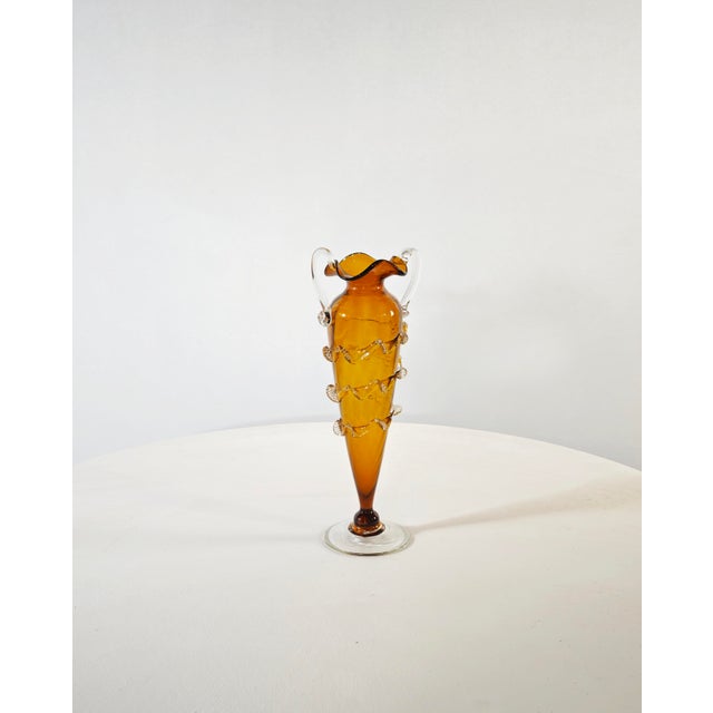 Mid-Century Modern Two-Handled Amber Murano Glass Vase, Italy, 1950s For Sale - Image 10 of 18