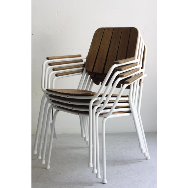 1970s Mid-Century Modern Daneline Garden Chairs in Tubular Steel and Teak, 1970s, Set of 4 For Sale - Image 5 of 14