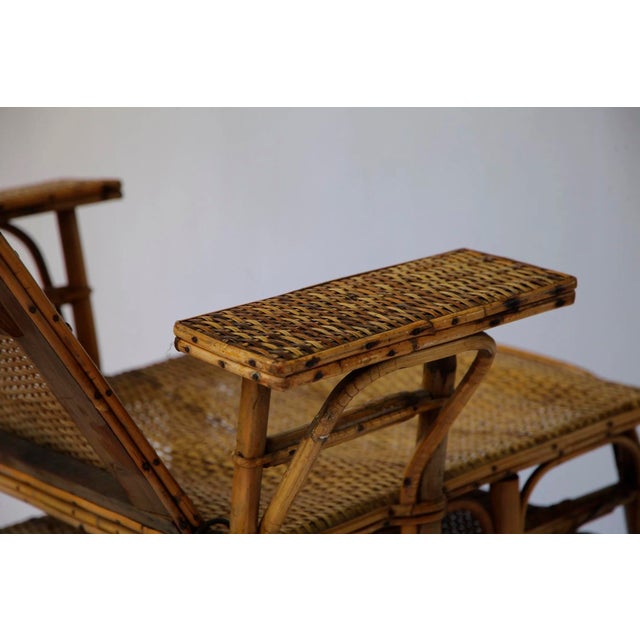 1920s French Riviera Rattan and Bamboo Recliner Chair, 1920s For Sale - Image 5 of 9