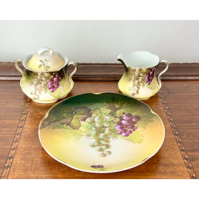 Antique Art Nouveau Jaeger & Co. Bavarian, A. Koch Grape Motif Porcelain Dessert Trio For Sale - Image 12 of 12