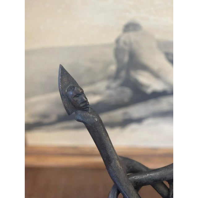 Wood 1970s Vintage African Wooden Decor Stand With Three Carved Spearpoint Heads For Sale - Image 7 of 7