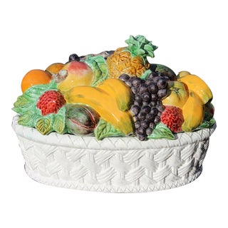 Bordallo Pinheiro Ceramic Fruit Basket Serving Dish For Sale