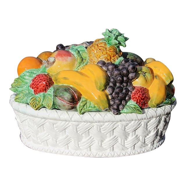 Bordallo Pinheiro Ceramic Fruit Basket Serving Dish For Sale