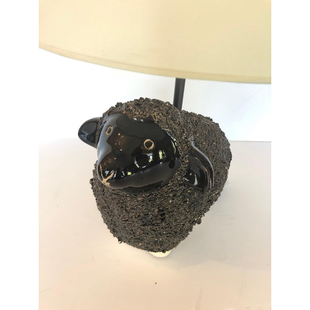 Folk Art Handmade Black Ceramic Sheep Lamp For Sale - Image 3 of 9