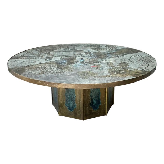Vintage Phillip and Kelvin Laverne Etched Bronze Coffee Table For Sale