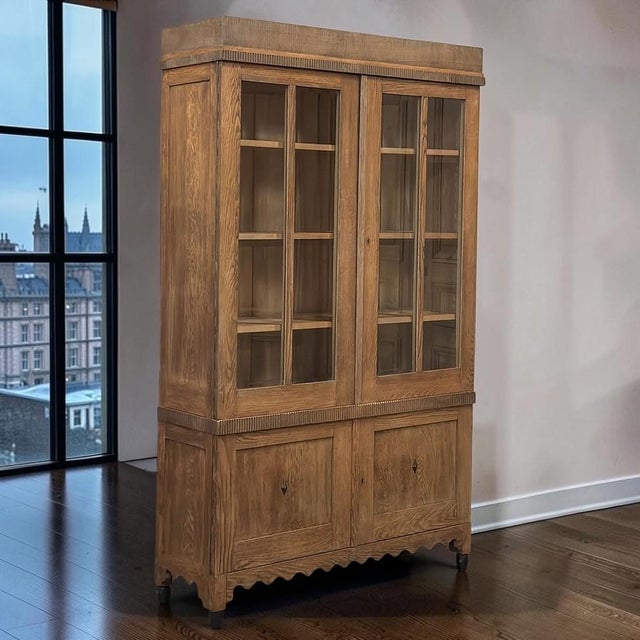 Art Deco Antique Dutch Art Deco Period Solid Oak Bookcase For Sale - Image 3 of 18