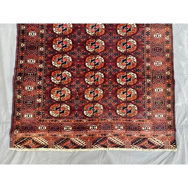 Antique Mori Gul Bokhara Hand-Knotted Wool Rug - 4'6" X 3'8" For Sale - Image 4 of 13