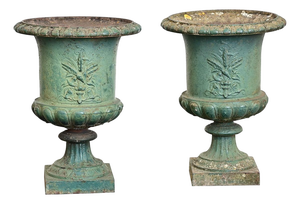 French Pair of 19th Century Cast Iron Urn Planters