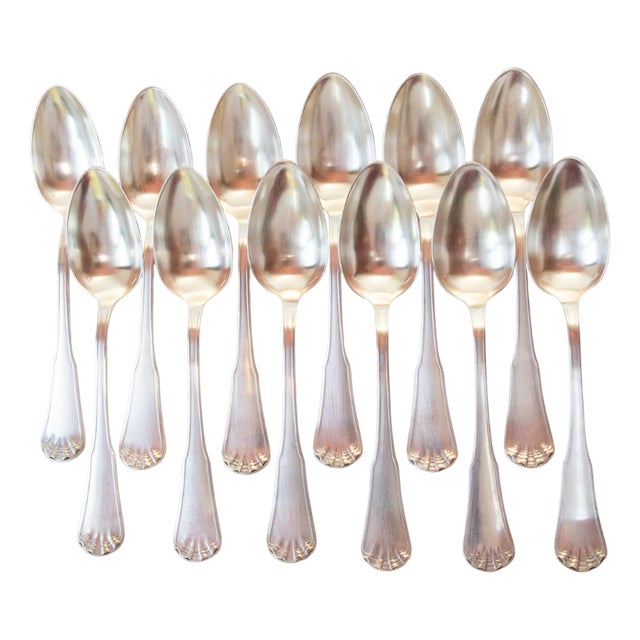 Coquille Table Spoons with Engraved Initials from Ercuis, 1950s, Set of 12 For Sale