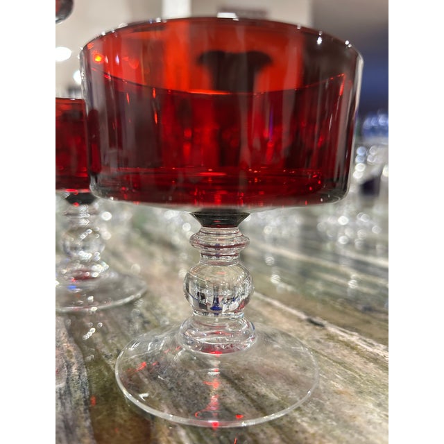 Glass Set of 4 Mid Century Modern Cristal D’arque French Champagne Coupes Red For Sale - Image 7 of 12