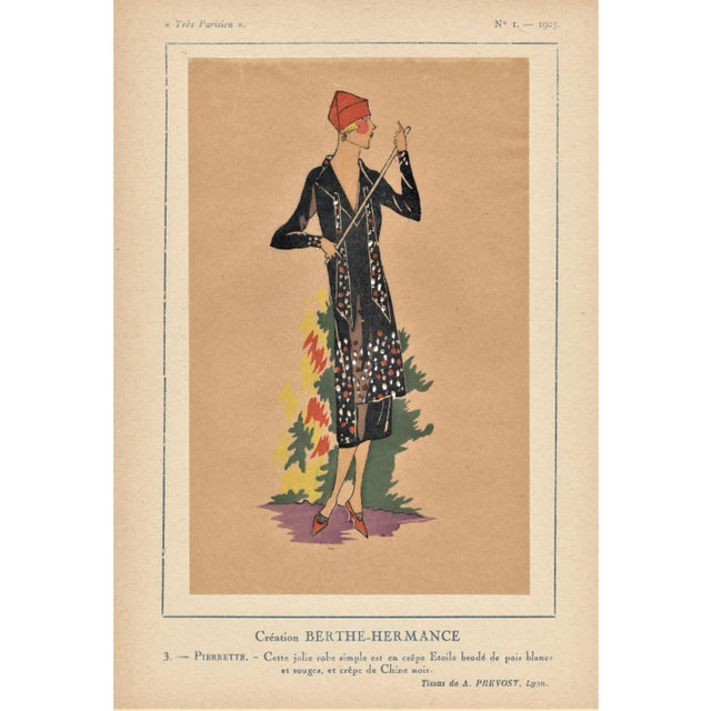 This is an original French Art Deco pochoir from a RARE portfolio, “Trés Parisien” dated 1925. It was described as “la...