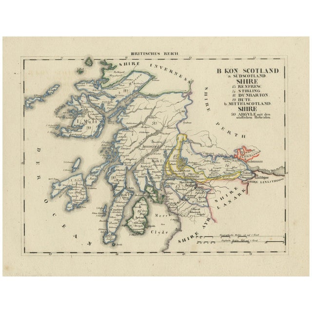 Antique Map of Scotland with Counties Renfrew, 1830 For Sale