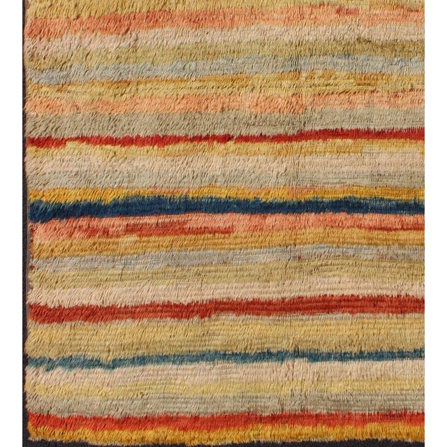 Textile Mid 20th Century Vintage Turkish Angora Tulu Rug With Stripe Design in Yellow, Green, Red & Blue For Sale - Image 7 of 12
