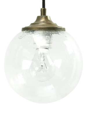 Vintage Dutch Bubble Glass & Brass Globe Pendant Lamp