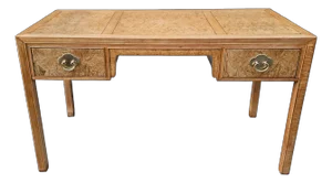 Vintage Baker Furniture Natural Burl Chinoiserie Writing Desk