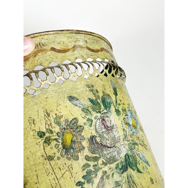 Metal Antique Yellow Hand-Painted Basket, 19th Century For Sale - Image 7 of 9