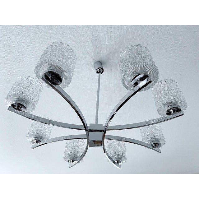 Glass Large Vintage Glass and Chrome Chandelier, 1970s For Sale - Image 7 of 18