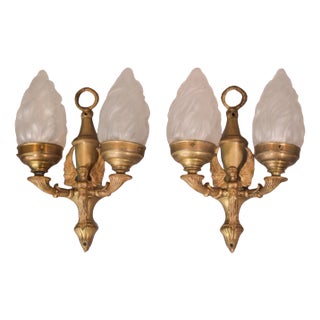 Classical Glass Wall Lamps with Angels, Set of 2 For Sale
