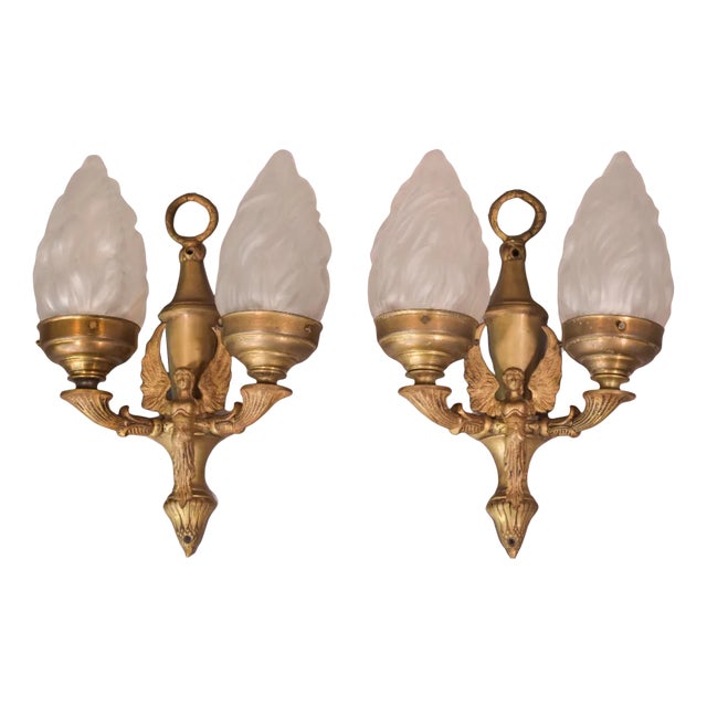 Classical Glass Wall Lamps with Angels, Set of 2 For Sale