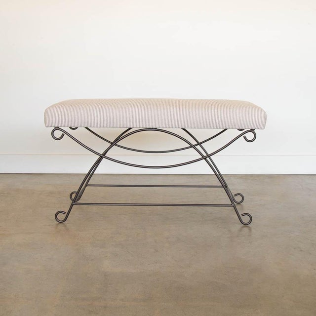 French Panoplie Iron Loop Bench, Brown Stripe For Sale - Image 3 of 9