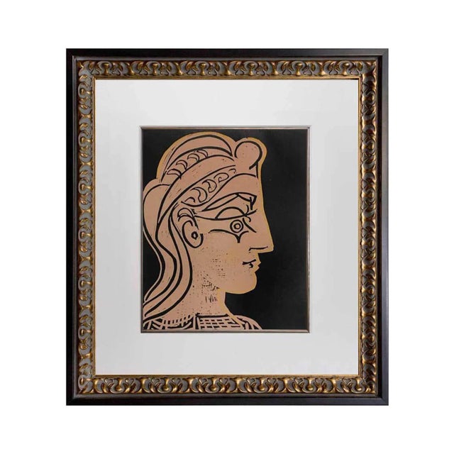 Wood Pablo Picasso Linogravure Ltd Edition - "Tete De Femme" 1959 W/Frame For Sale - Image 7 of 7
