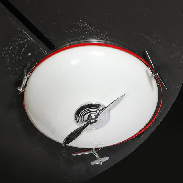 Art Deco Machine Age Milk Glass & Chrome Airplane Flush Mount For Sale - Image 4 of 12