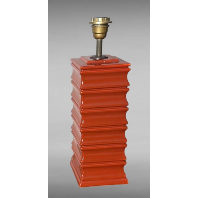 Pair of 1970s Artisan Italian Red Glazed Ceramic Lamps For Sale - Image 6 of 12