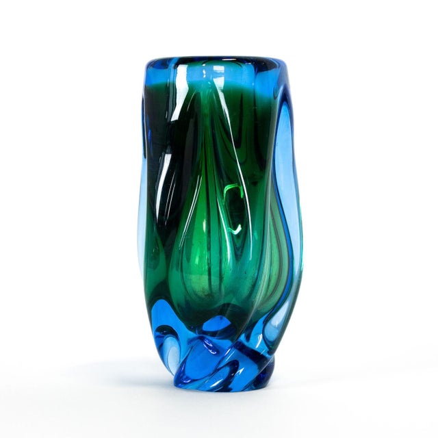 1960s Czech Art Glass Blue-Green Vase | Chairish