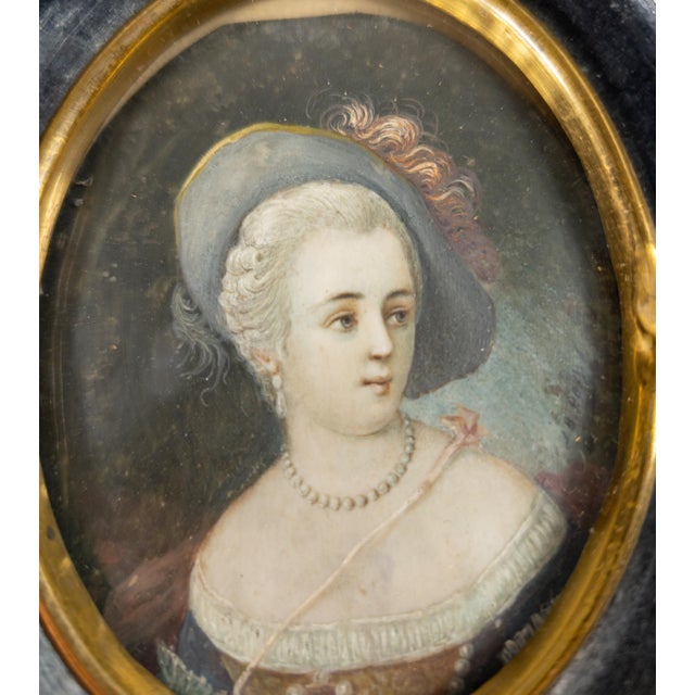 Black 19th Century English Georgian Style Victorian Miniature Portrait of a Lady For Sale - Image 8 of 13