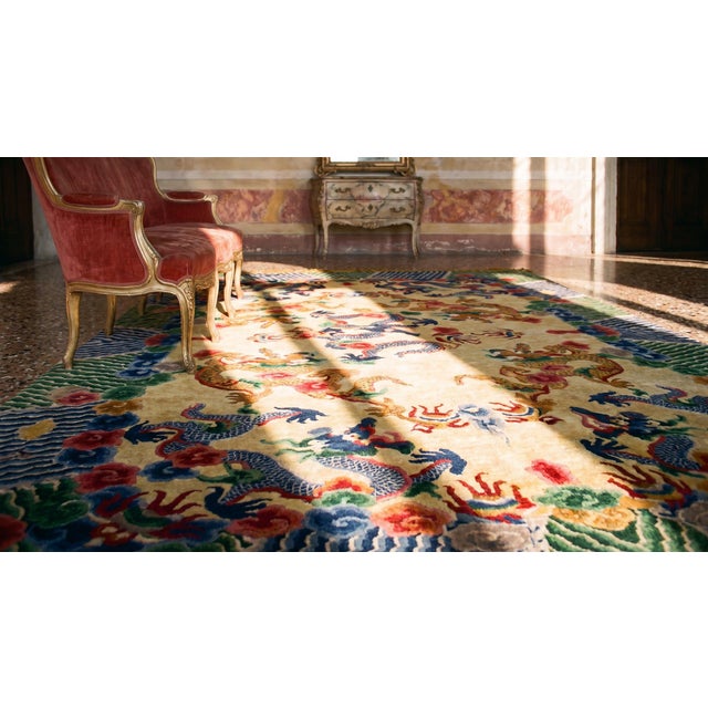 1920s Colorful Dragon Antique Chinese Silk Rug 6'3" X 9'3" Handknotted Wool Carpet For Sale - Image 11 of 11