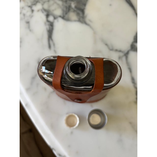 Vintage English Cognac Leather & Glass Hip Flask With Dinking Cup For Sale - Image 9 of 11