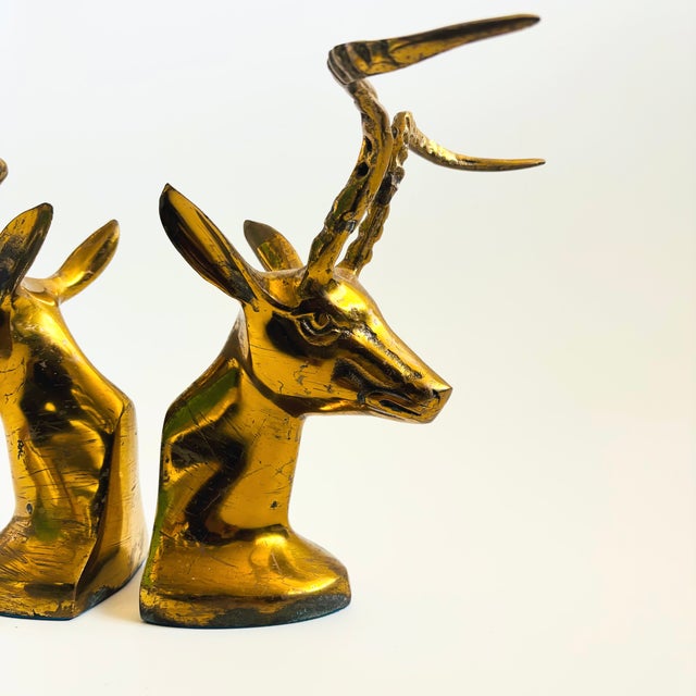 Mid 20th Century Brass Gazelle Bookends - Set of 2 For Sale - Image 5 of 12