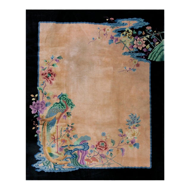 1920s Brown Earth Tone Antique Chinese Art Deco Carpet Made by Nichols Workshop Rug 7'10" X 9'6" For Sale