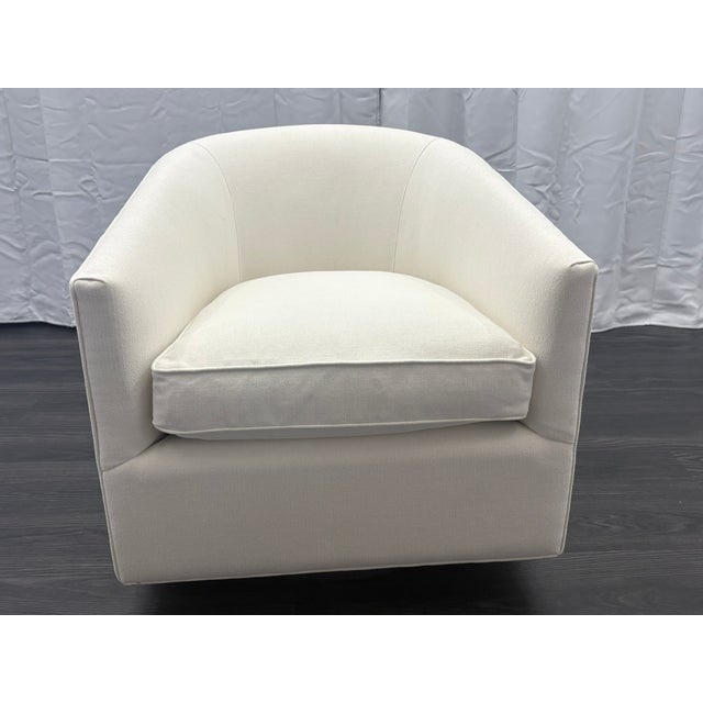 RH Reginald Swivel Chair Performance Linen Weave | Natural | Brass Finish Open Box | Excellent Condition | Tailored Club...