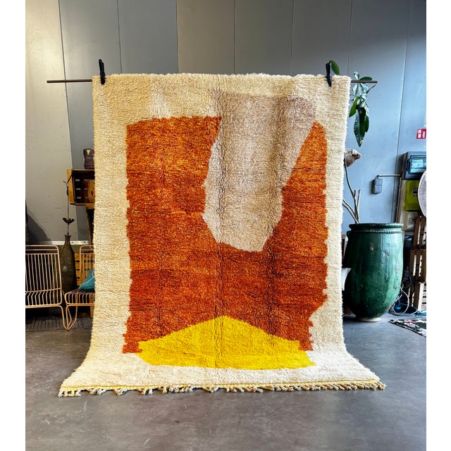 Moroccan Moroccan Mrirt Rug Handmade Wool – Modern Berber Rug – Cream Orange Yellow Area Rug – Contemporary Decor For Sale - Image 3 of 9