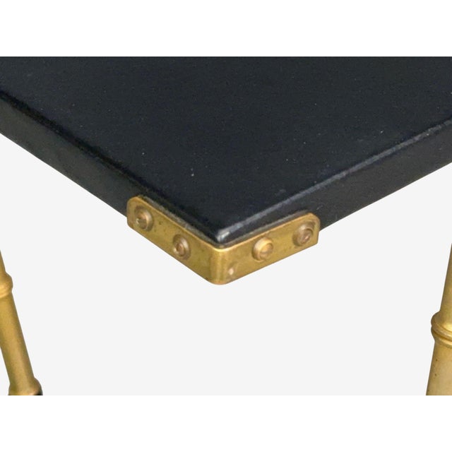 Jacques Adnet Attr., Desk and Folding Chair, Black Leather, Brass, France, 1950s For Sale - Image 11 of 18