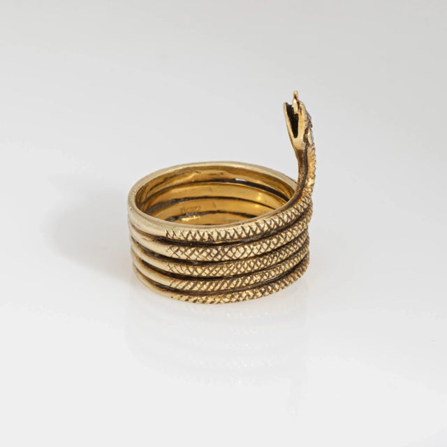 Vintage Snake Ring 18k Yellow Gold 5 Coils Sz 6 Band Serpent Jewelry For Sale - Image 4 of 7