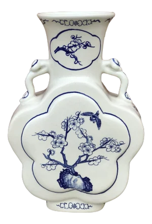 20th Century Chinoiserie Blue and White Porcelain Moon Flask Vase