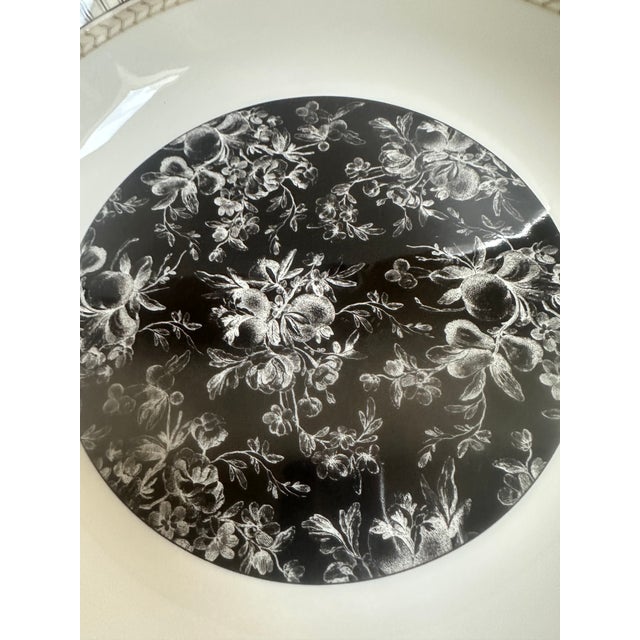 2000 - 2009 Royal Doulton Pasta Bowl in the Provence Noir Pattern Featuring a Black Floral Center and Striped Border For Sale - Image 5 of 11