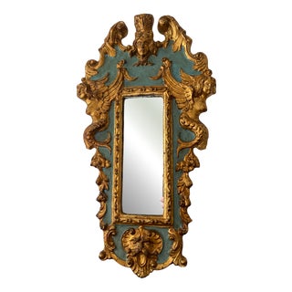 Antique Italian Wall Mirror in Carved and Gilded and Patinated Wood For Sale