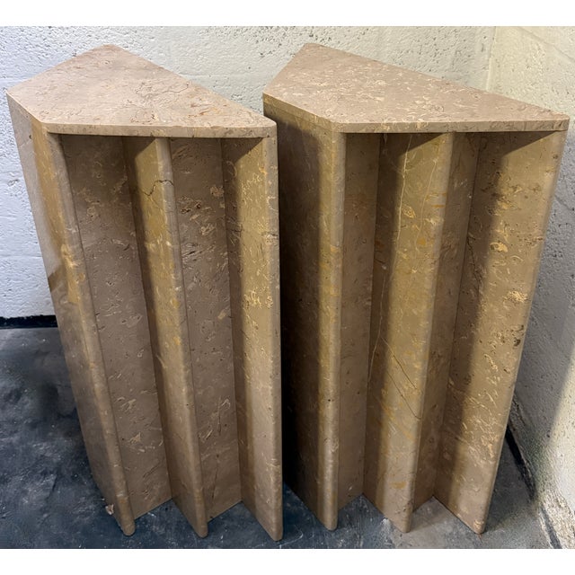 Art Deco Art Deco Style Geometric Pair of Dining/Console Table Marble Bases For Sale - Image 3 of 8