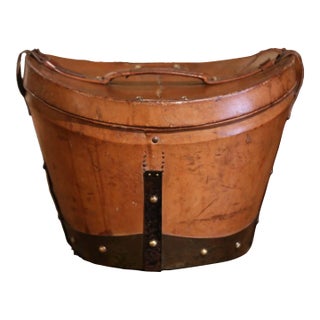 19th Century French Leather Hat Box With Original Top Hat Rouen For Sale