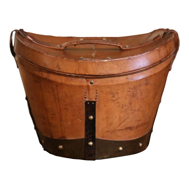 Mid-19th Century French Oval Pigskin Leather Hat Box With Original Top Hat For Sale