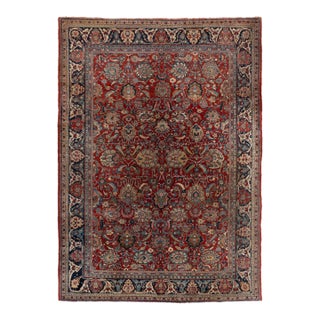 Vintage Circa 1940 Red Sarouk Hand Knotted Rug, 6ft 9in X 9ft 9in For Sale
