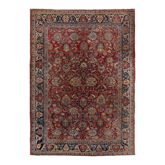 Vintage Circa 1940 Red Sarouk Hand Knotted Rug, 6ft 9in X 9ft 9in For Sale