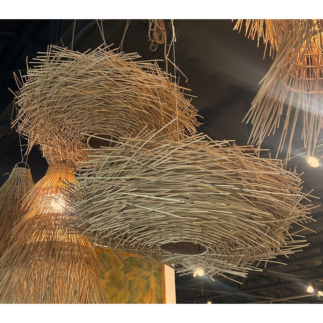 Tan Pair of Decorative French Rattan Pendant Lights For Sale - Image 8 of 13