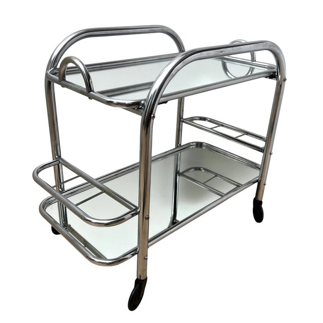 Art deco bar cart or serving trolley, chromed steeltubes, france circa 1925 design: robert mallet-stevens (paris, 1886 -...