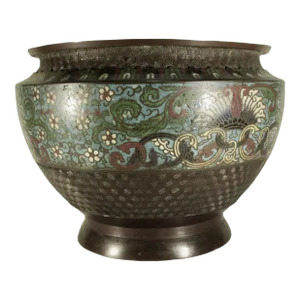 Antique Japanese Champlevé Enamel Bronze Jardinier Circa 1920s'